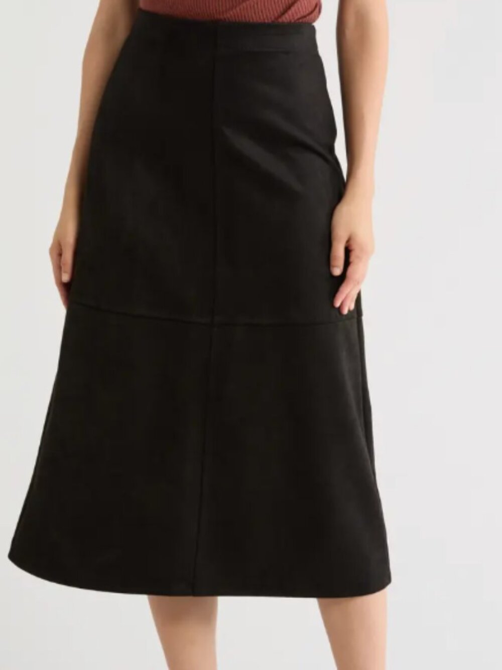 Faux Suede A-Line Midi Skirt Max Studio